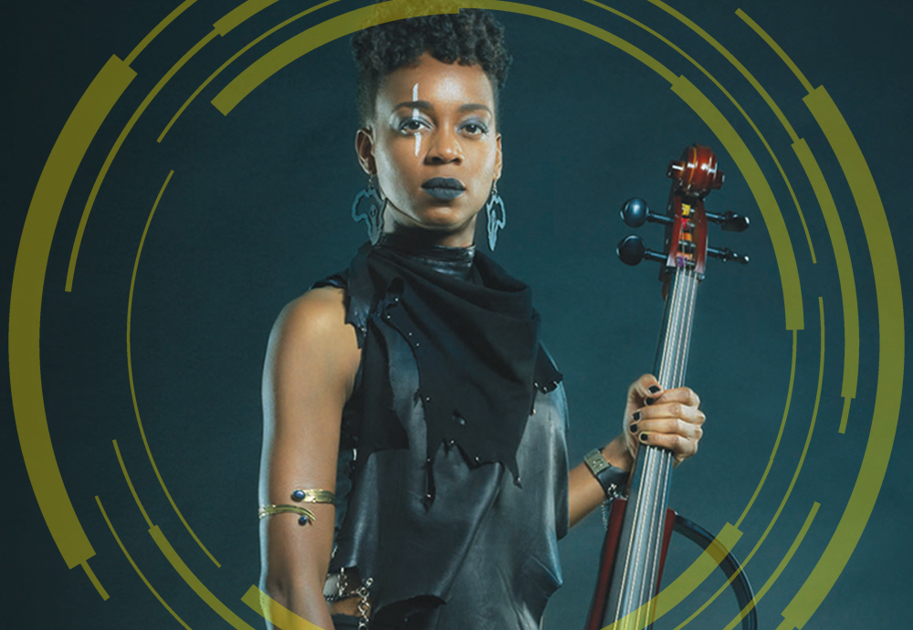 Ayanna Witter-Johnson holding the top of a cello