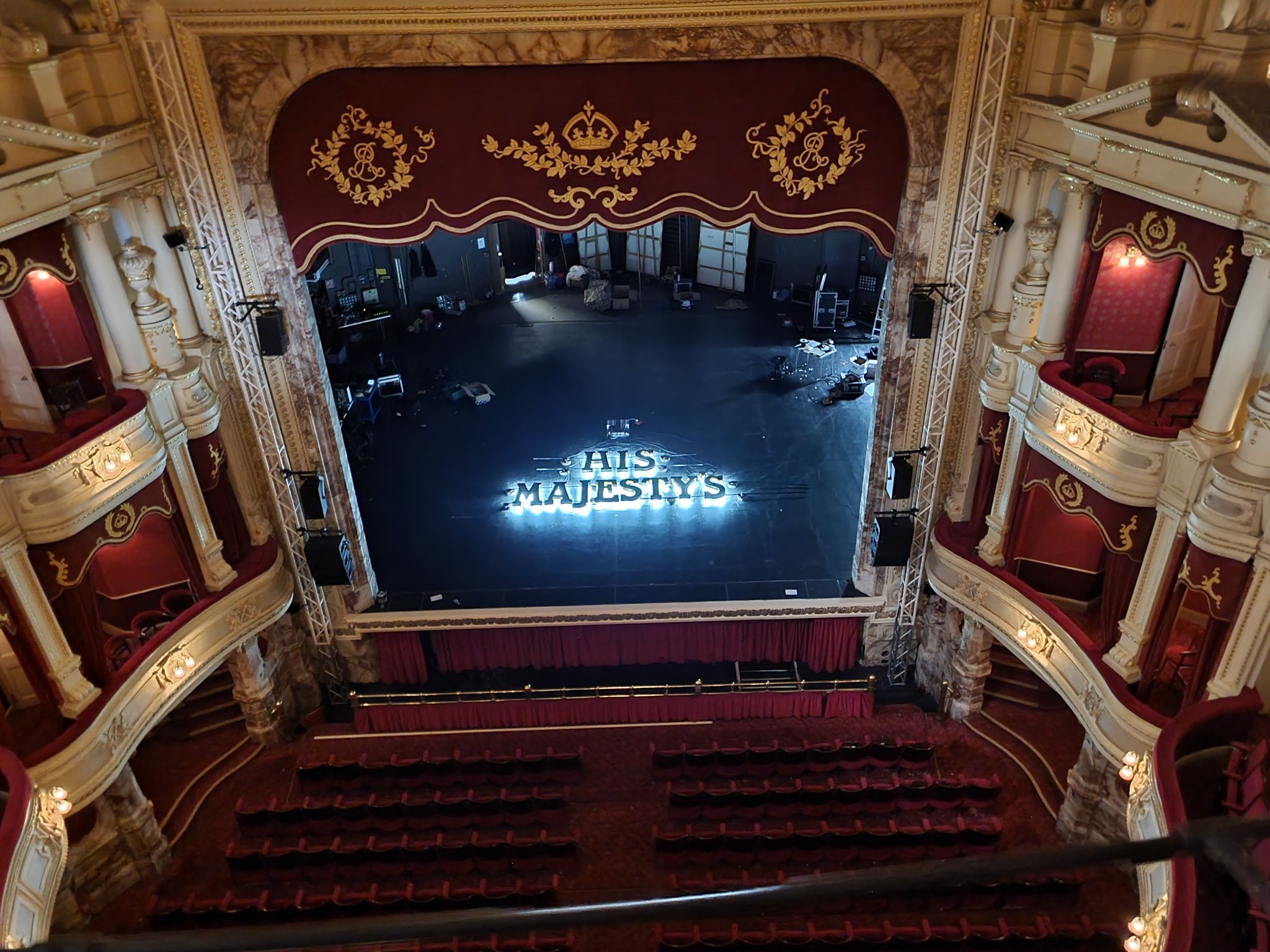 His Majesty's Theatre signage being tested on stage