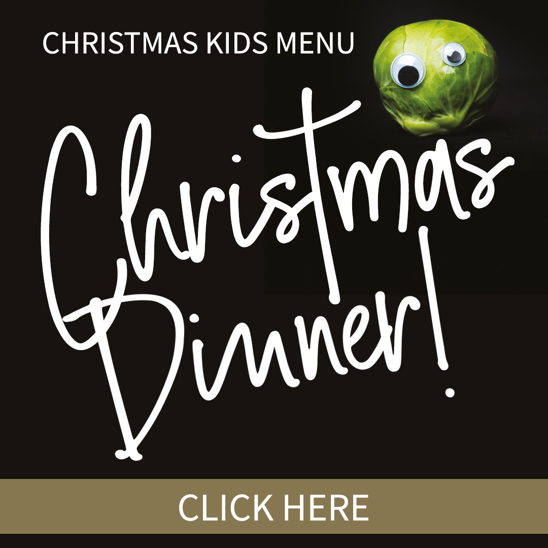 A brussel sprout with comedy eyes and the caption Christmas Kids Menu