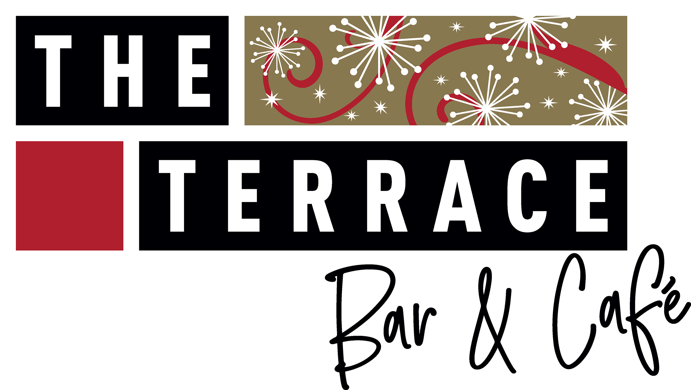 The Terrace logo with a Christmas pattern