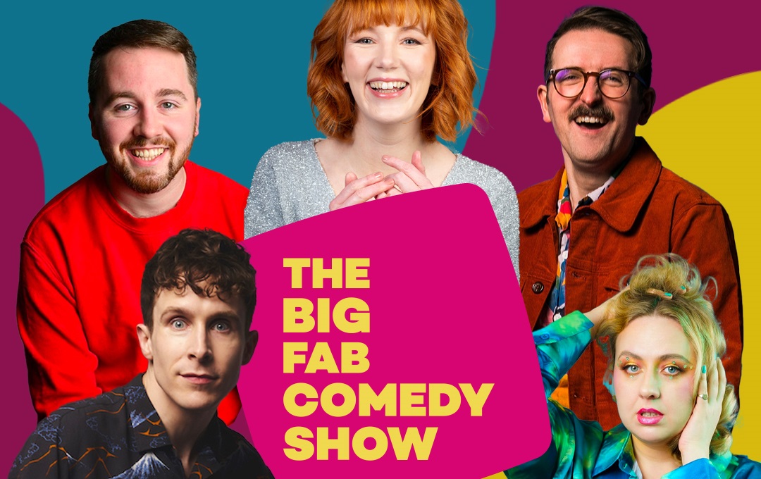 Comedian headshots around The Big Fab Comedy Show