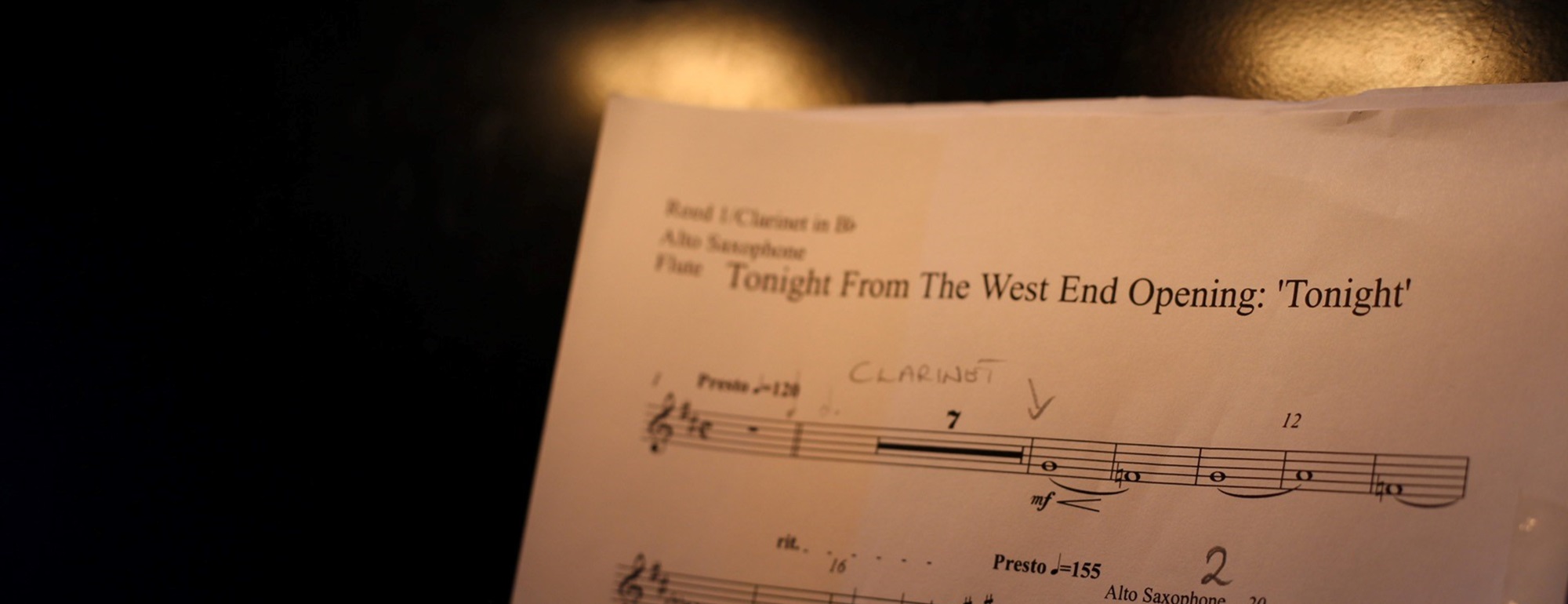 Sheet music with Tonight From The West End printed on it.