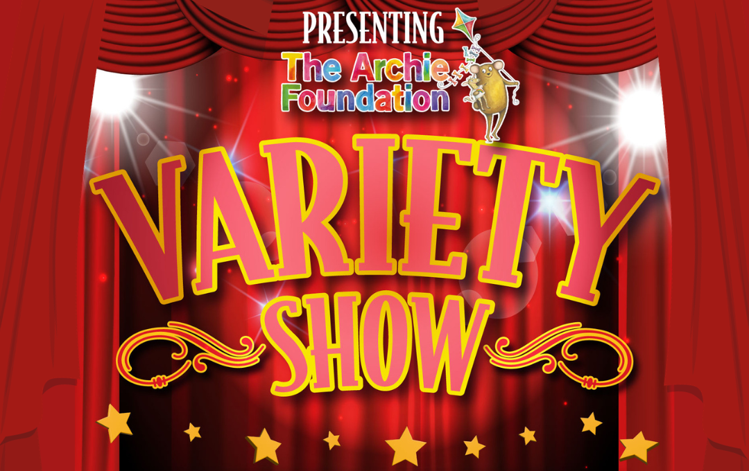 The title Variety Show against a backdrop of a theatre curtain