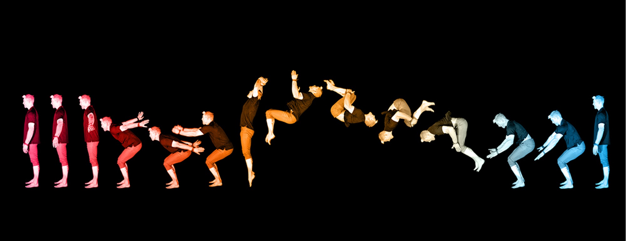 A frame by frame illustration of a man doing a backflip